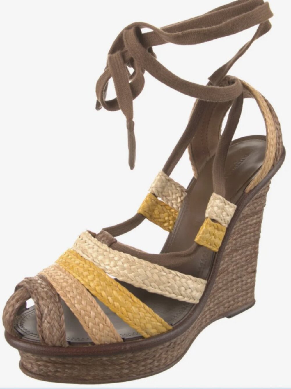Bottega Veneta Yellow & Beige Woven Espadrille Wedge Sandals